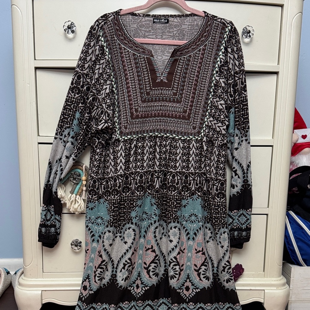 White Mark Gray, Brown, and Black Patterned Dress